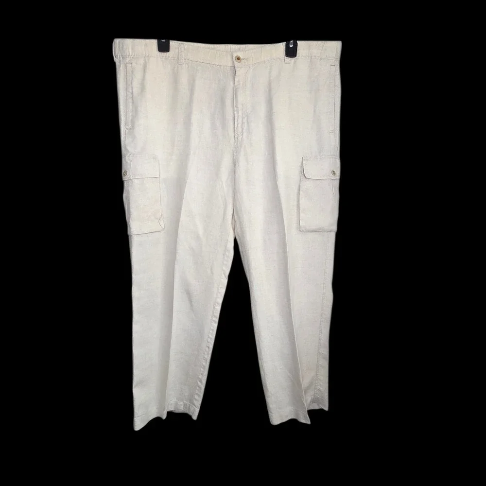 Tommy Bahama Relax Linen Cargo Pants Mens SZ XL Ivory Light Cream Casual Beach